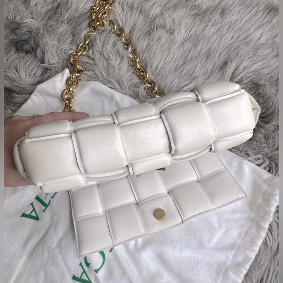 Bottega Veneta Chain Cassette Padded Intrecciato Crossbody Bag - White/Gold - Picture 4 of 14